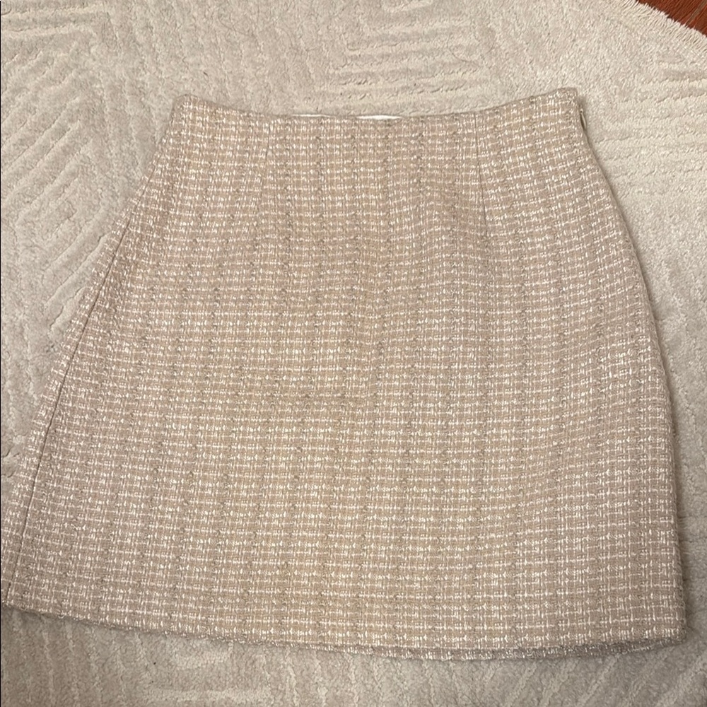 Babaton Beige Tweed A-Line Mini Skirt